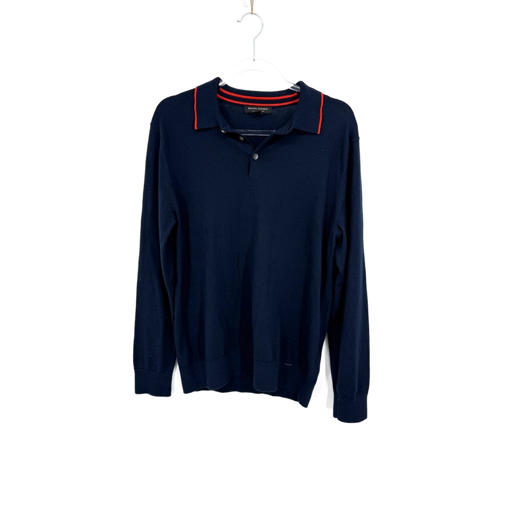 Banana Republic Cashmere Wool Silk Long Sleeve Polo Preppy Quiet Luxury Heritage